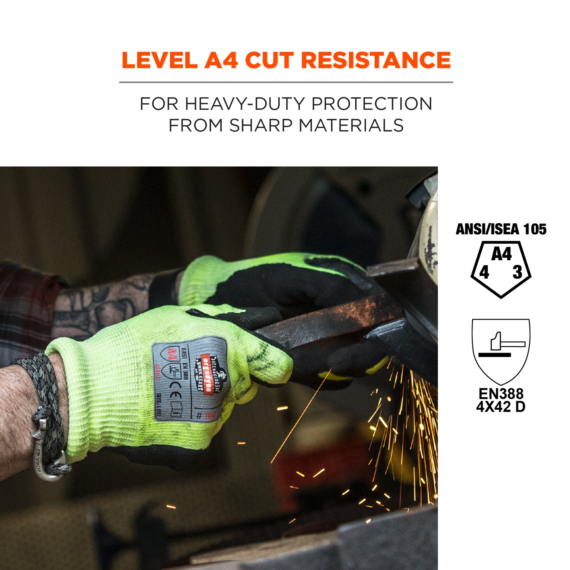 Ergodyne ProFlex 7041 Hi-Vis Nitrile Coated Cut-Resistant Gloves - ANSI/ISEA 105-2016 A4, EN388: 4X42D, WSX Wet Grip - Lime - 1-pair