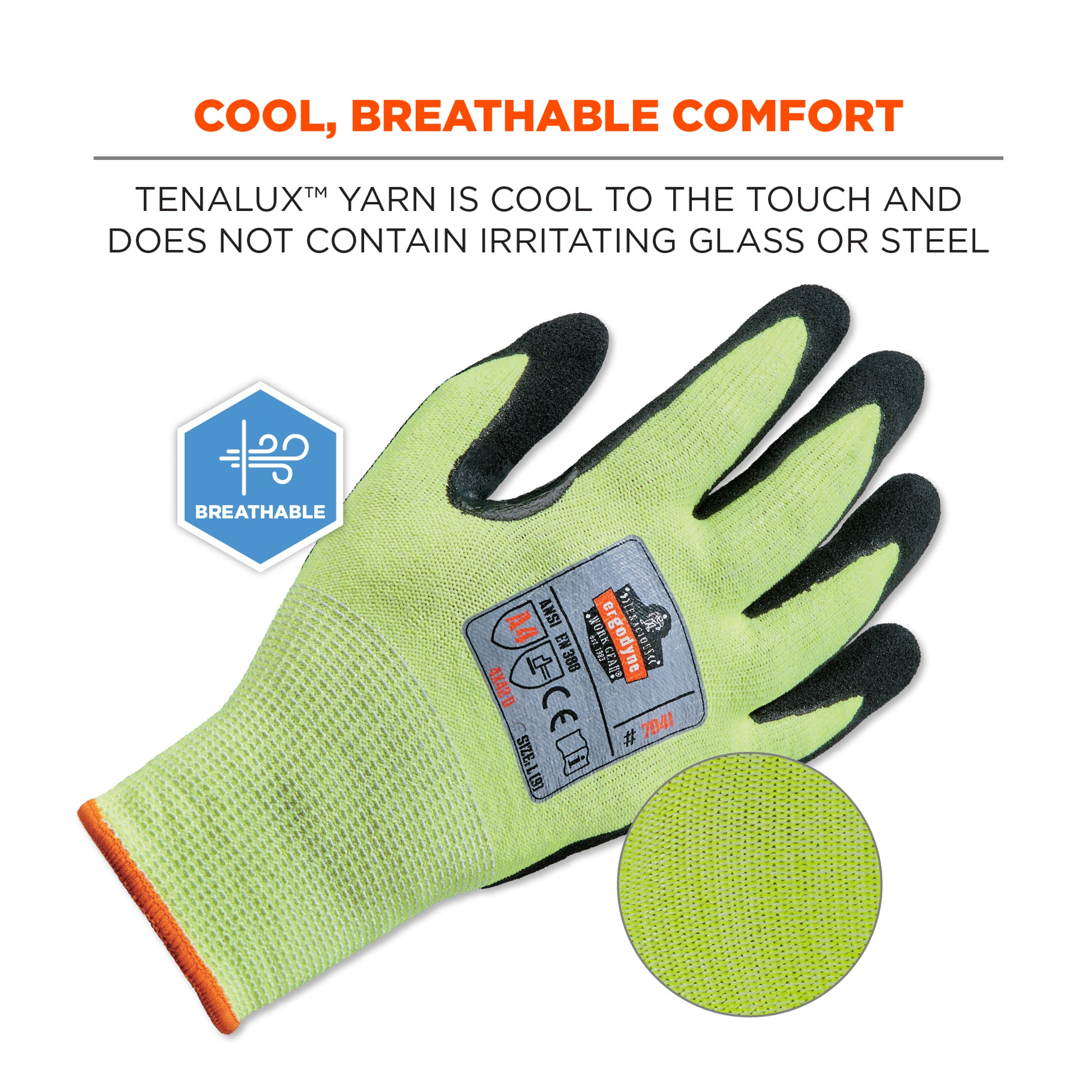 Ergodyne ProFlex 7041 Hi-Vis Nitrile Coated Cut-Resistant Gloves - ANSI/ISEA 105-2016 A4, EN388: 4X42D, WSX Wet Grip - Lime - 144-pair
