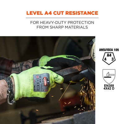 Ergodyne ProFlex 7041 Hi-Vis Nitrile Coated Cut-Resistant Gloves - ANSI/ISEA 105-2016 A4, EN388: 4X42D, WSX Wet Grip - Lime - 144-pair