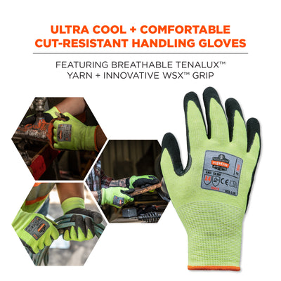 Ergodyne ProFlex 7041 Hi-Vis Nitrile Coated Cut-Resistant Gloves - ANSI/ISEA 105-2016 A4, EN388: 4X42D, WSX Wet Grip - Lime - 144-pair