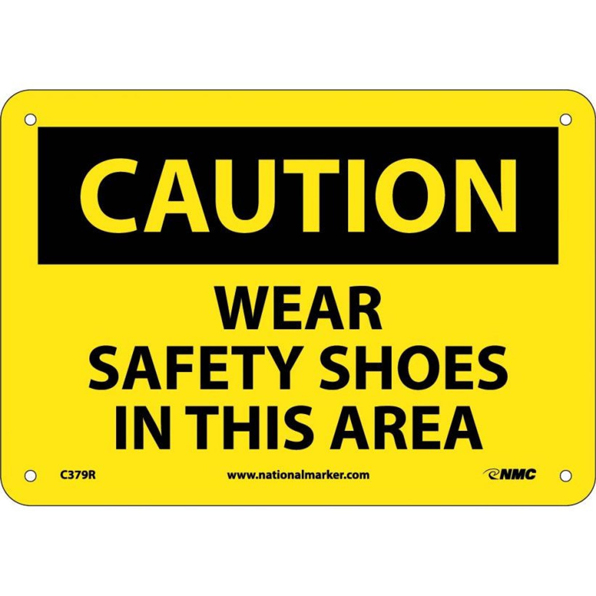 Caution: Wear Safety Shoes In This Area - 7X10 - Rigid Plastic - C379R