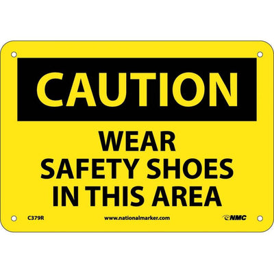 Caution: Wear Safety Shoes In This Area - 7X10 - Rigid Plastic - C379R