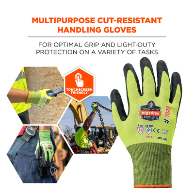 Ergodyne ProFlex 7022 Hi-Vis Nitrile Coated Cut-Resistant Gloves - ANSI A2, EN388: 4342B, 18g, Dry Grip - Lime - 144-pair