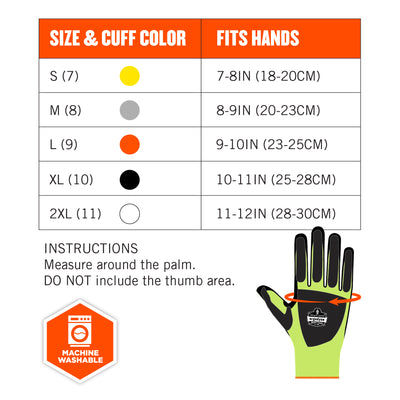 Ergodyne ProFlex 7141 Hi-Vis Nitrile Coated Cut-Resistant Gloves - ANSI/ISEA 105-2016 A4, EN388: 4X42DP, Wet Grip, Dorsal Protection - Lime - 1-pair