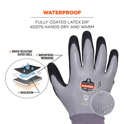 Ergodyne ProFlex 7501 Coated Waterproof Winter Work Gloves - Gray - 144-pair