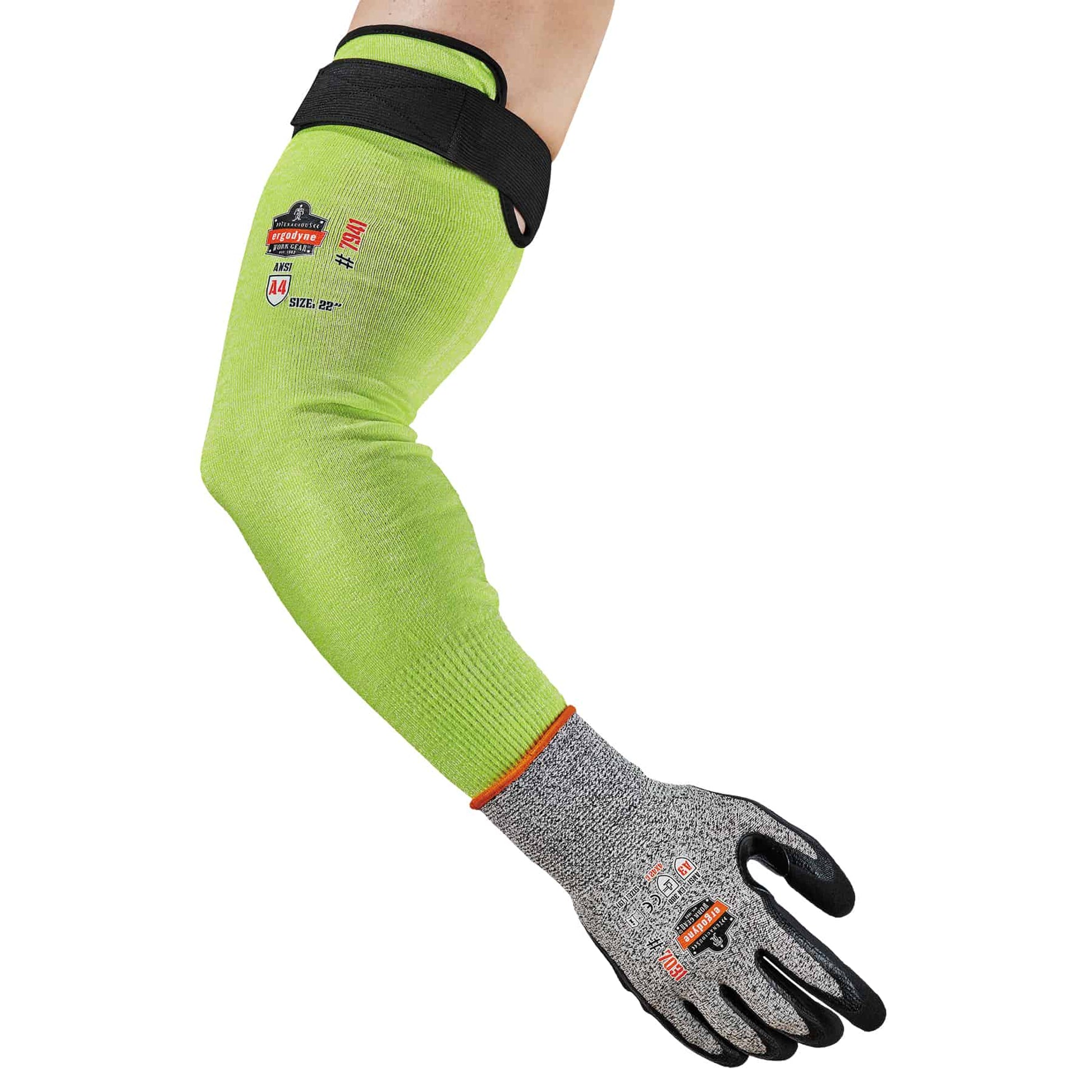 Ergodyne ProFlex 7941-PR Cut-Resistant Protective Arm Sleeve - ANSI/ISEA 105-2016 A4, EN388: 3X4XD, Moisture-Wicking - Lime - 22 in - 1-pair
