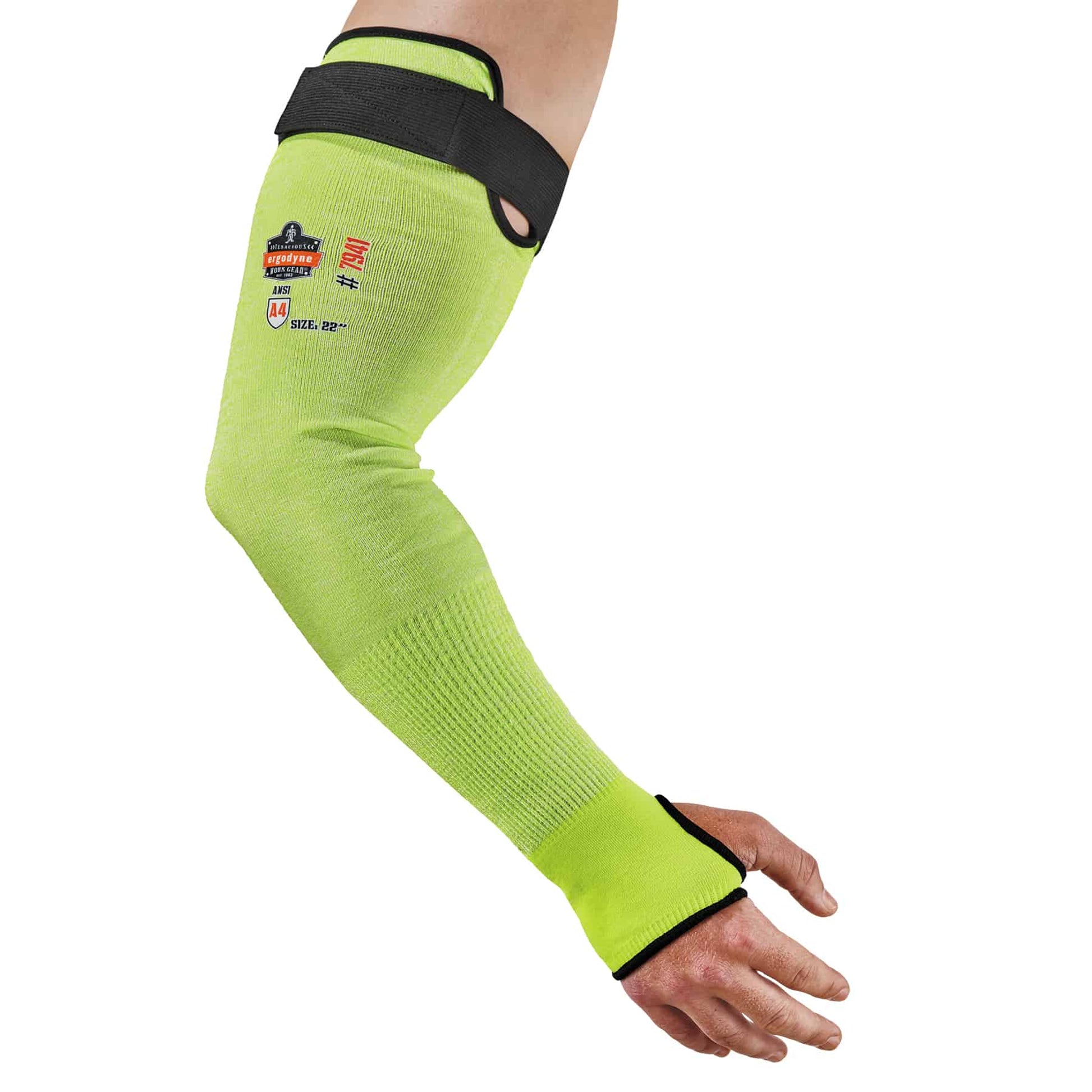 Ergodyne ProFlex 7941-PR Cut-Resistant Protective Arm Sleeve - ANSI/ISEA 105-2016 A4, EN388: 3X4XD, Moisture-Wicking - Lime - 22 in - 1-pair