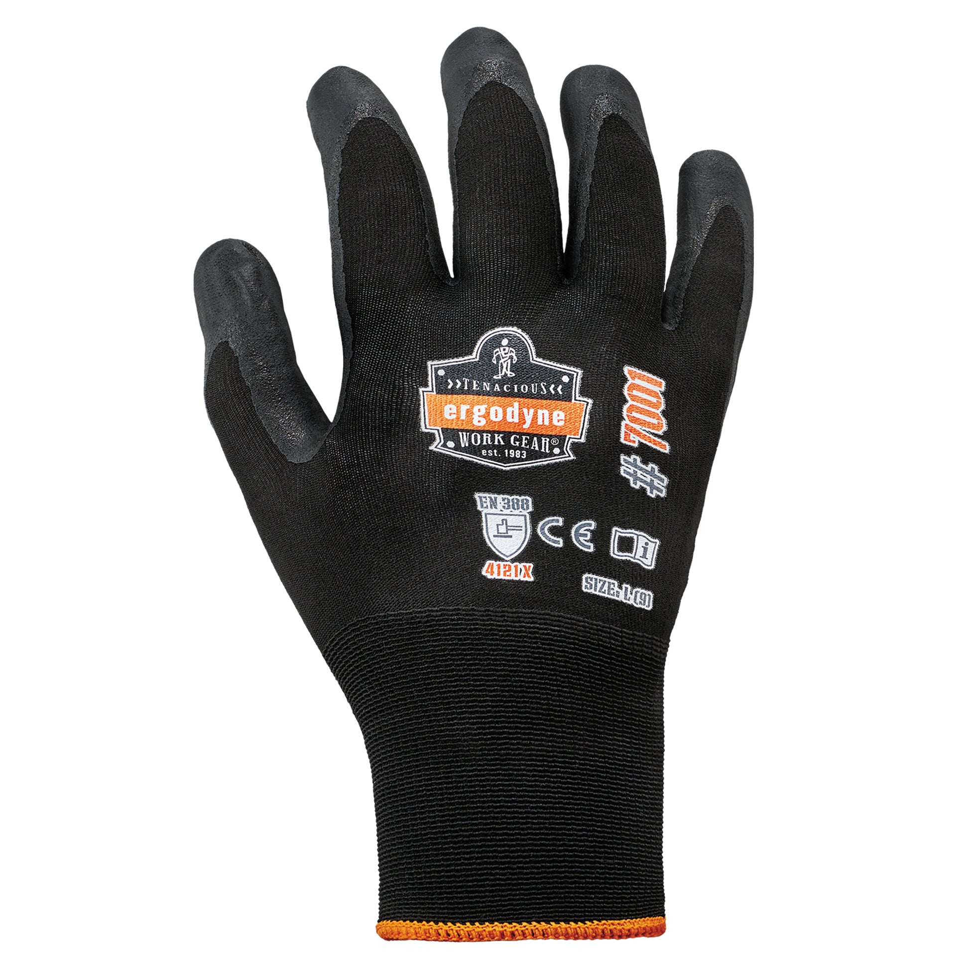 Ergodyne ProFlex 7001 Nitrile Coated Gloves - Abrasion Resistant, 18g, Dry Grip - Black - 1-pair