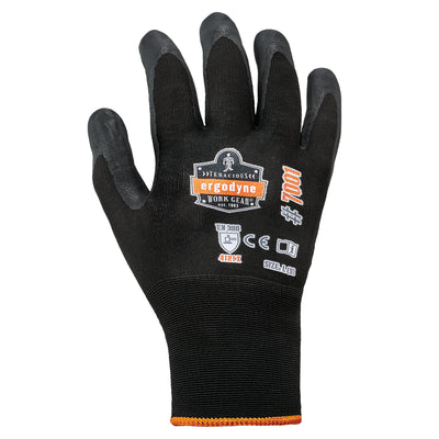 Ergodyne ProFlex 7001 Nitrile Coated Gloves - Abrasion Resistant, 18g, Dry Grip - Black - 1-pair