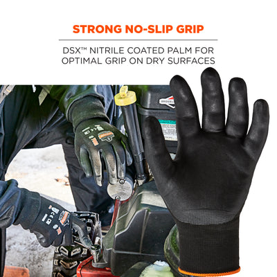 Ergodyne ProFlex 7001 Nitrile Coated Gloves - Abrasion Resistant, 18g, Dry Grip - Black - 1-pair