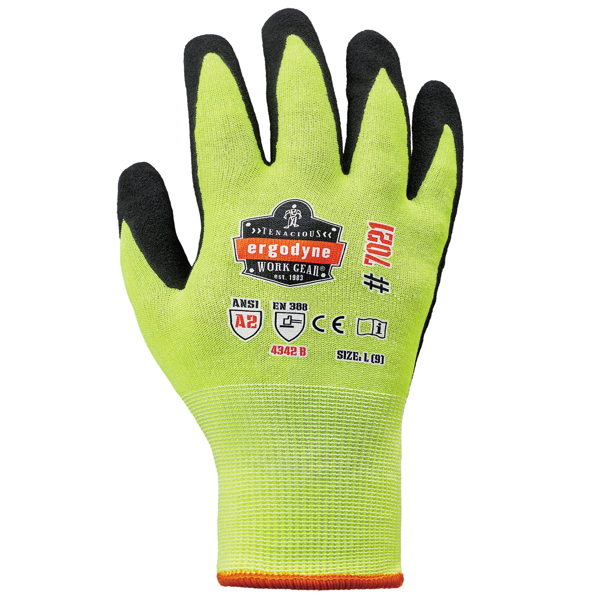 Ergodyne ProFlex 7021 Hi-Vis Nitrile Coated Cut-Resistant Gloves - ANSI A2, EN388: 4342B, 18g, Wet Grip - Lime - 1-pair