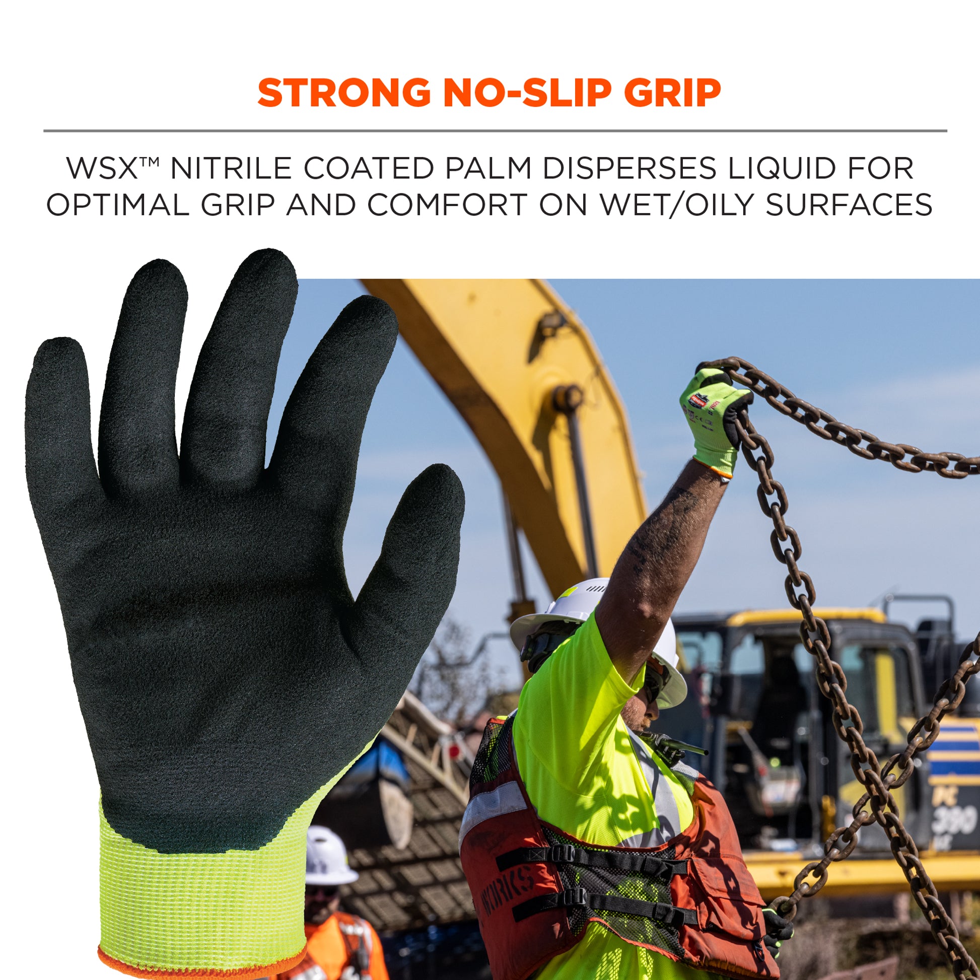 Ergodyne ProFlex 7021 Hi-Vis Nitrile Coated Cut-Resistant Gloves - ANSI A2, EN388: 4342B, 18g, Wet Grip - Lime - 1-pair