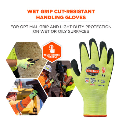 Ergodyne ProFlex 7021 Hi-Vis Nitrile Coated Cut-Resistant Gloves - ANSI A2, EN388: 4342B, 18g, Wet Grip - Lime - 1-pair