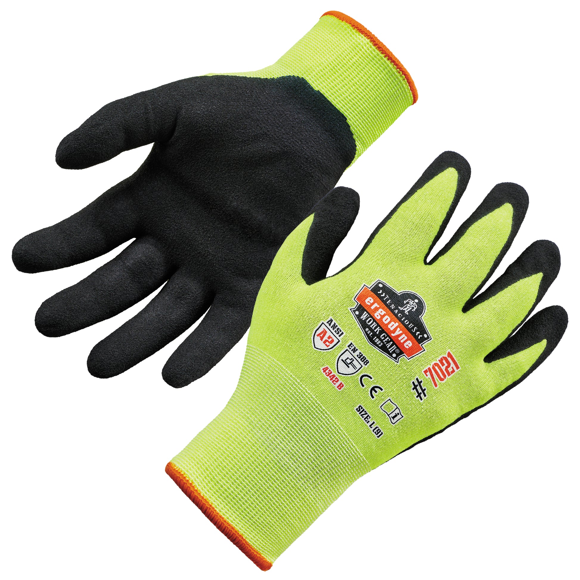 Ergodyne ProFlex 7021 Hi-Vis Nitrile Coated Cut-Resistant Gloves - ANSI A2, EN388: 4342B, 18g, Wet Grip - Lime - 1-pair