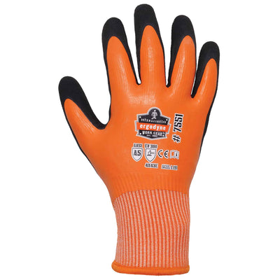 Ergodyne ProFlex 7551 Coated Cut-Resistant Winter Work Gloves - ANSI/ISEA 105-2016 A5, EN 388: 4X43E, Waterproof - Orange - 144-pair