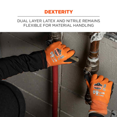 Ergodyne ProFlex 7551 Coated Cut-Resistant Winter Work Gloves - ANSI/ISEA 105-2016 A5, EN 388: 4X43E, Waterproof - Orange - 144-pair