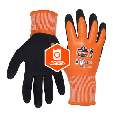 Ergodyne ProFlex 7551 Coated Cut-Resistant Winter Work Gloves - ANSI/ISEA 105-2016 A5, EN 388: 4X43E, Waterproof - Orange - 144-pair