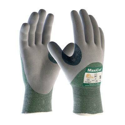 MaxiCut Seamless Knit Engineered Yarn Glove w/Nitrile Coated MicroFoam Grip on Palm Fingers & Knuckles - Green - 1/DZ - 18-575