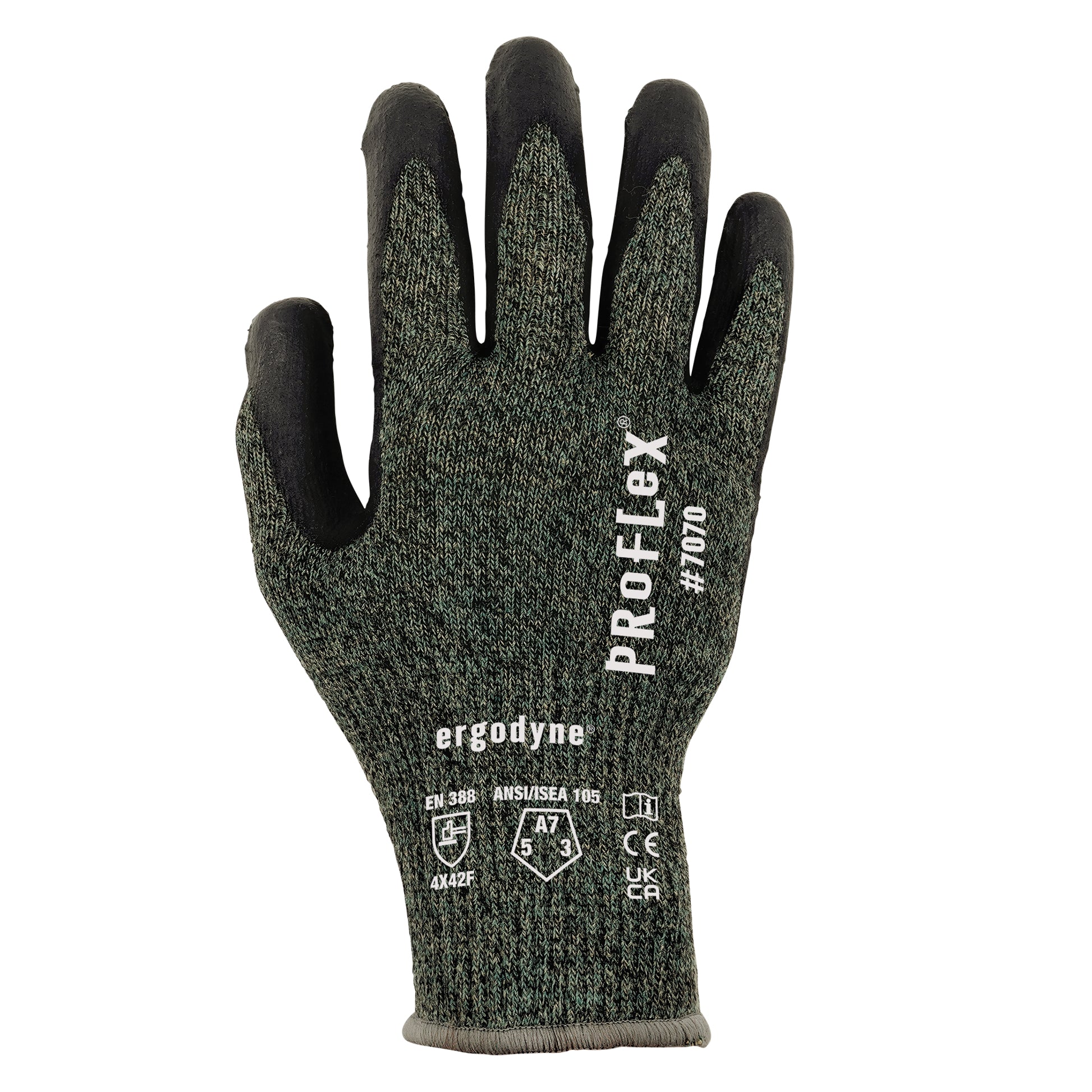 Ergodyne ProFlex 7070 Nitrile Coated Cut-Resistant Gloves - ANSI/ISEA 105-2016 A7, EN388: 4X42F, 13g, Heat Resistant - Green - 1-pair