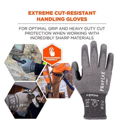 Ergodyne ProFlex 7071 PU Coated Cut-Resistant Gloves - ANSI/ISEA 105-2016 A7, EN388: 4X42F, 18g - Gray - 12-pair