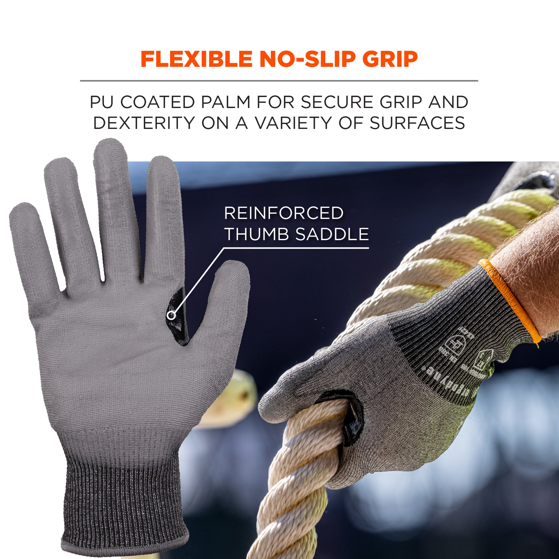 Ergodyne ProFlex 7071 PU Coated Cut-Resistant Gloves - ANSI/ISEA 105-2016 A7, EN388: 4X42F, 18g - Gray - 12-pair