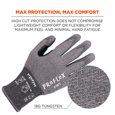 Ergodyne ProFlex 7071 PU Coated Cut-Resistant Gloves - ANSI/ISEA 105-2016 A7, EN388: 4X42F, 18g - Gray - 12-pair