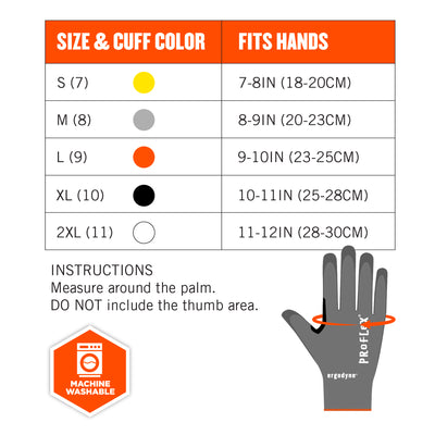 Ergodyne ProFlex 7071 PU Coated Cut-Resistant Gloves - ANSI/ISEA 105-2016 A7, EN388: 4X42F, 18g - Gray - 12-pair