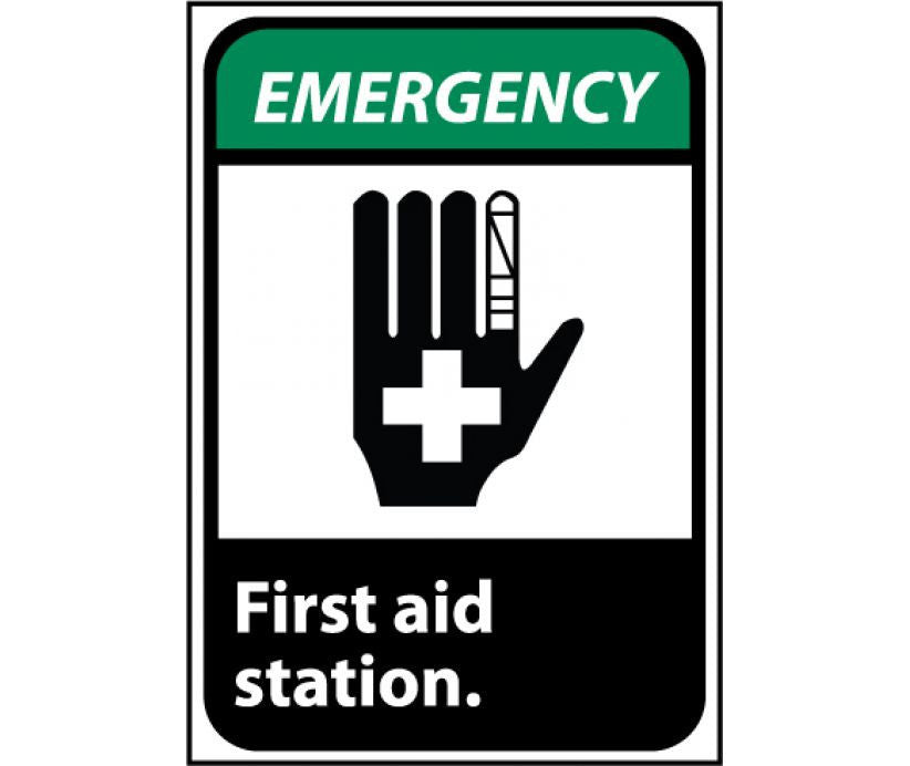 Emergency - First Aid Station (W/Graphic) - 10X7 - Rigid Plastic - EGA3R