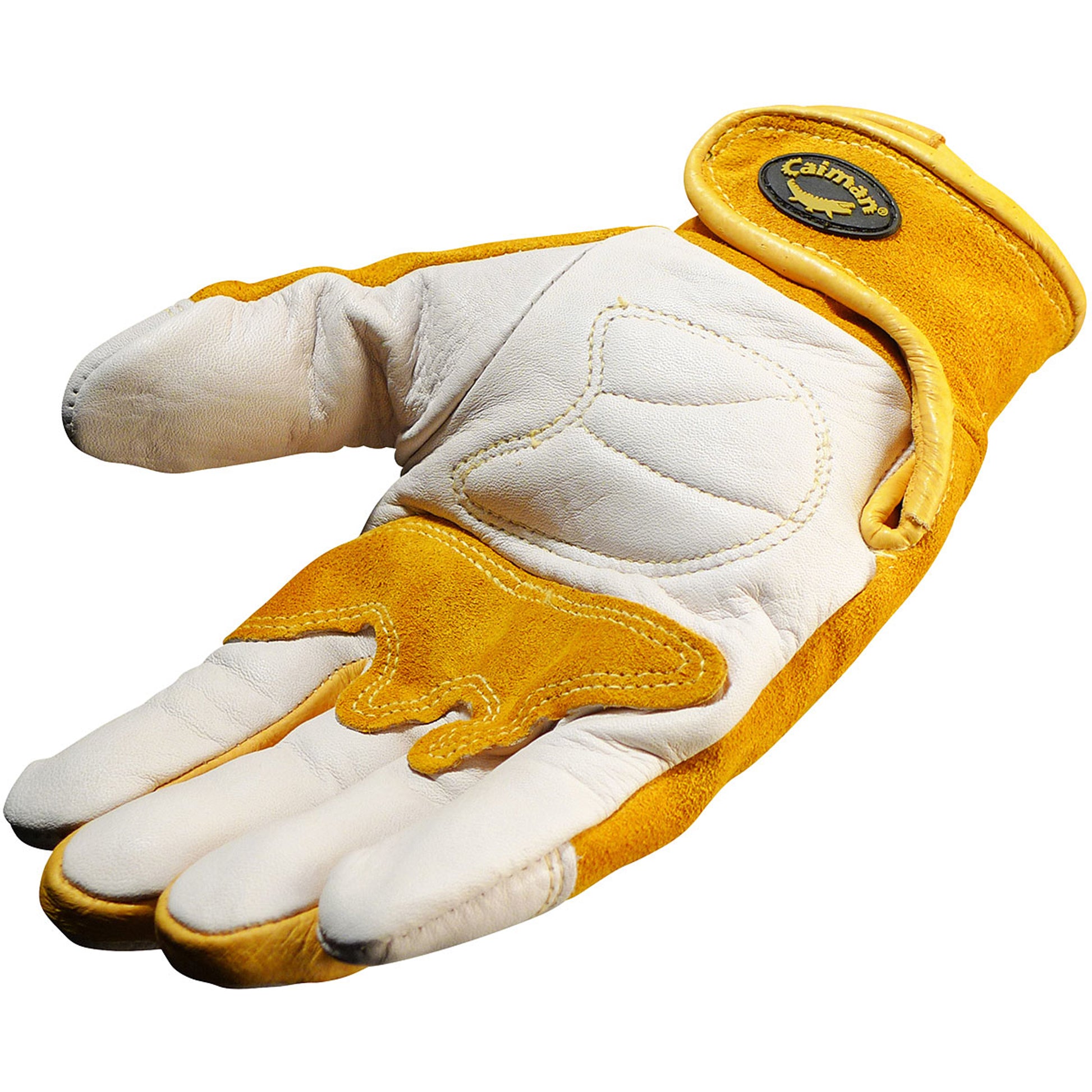 Caiman Premium Cow Grain TIG/MIG Welder's Gloves w/Split Cowhide Back - Hook & Loop Closure - Gold - 6/PR - 1828