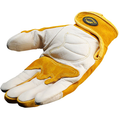 Caiman Premium Cow Grain TIG/MIG Welder's Gloves w/Split Cowhide Back - Hook & Loop Closure - Gold - 6/PR - 1828