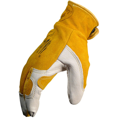 Caiman Premium Cow Grain TIG/MIG Welder's Gloves w/Split Cowhide Back - Hook & Loop Closure - Gold - 6/PR - 1828