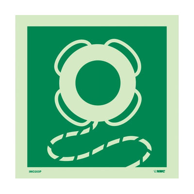 Imo - Symbol - Life Buoy With Line - 6X6 - Glow Vinyl Laminated - IMO203P