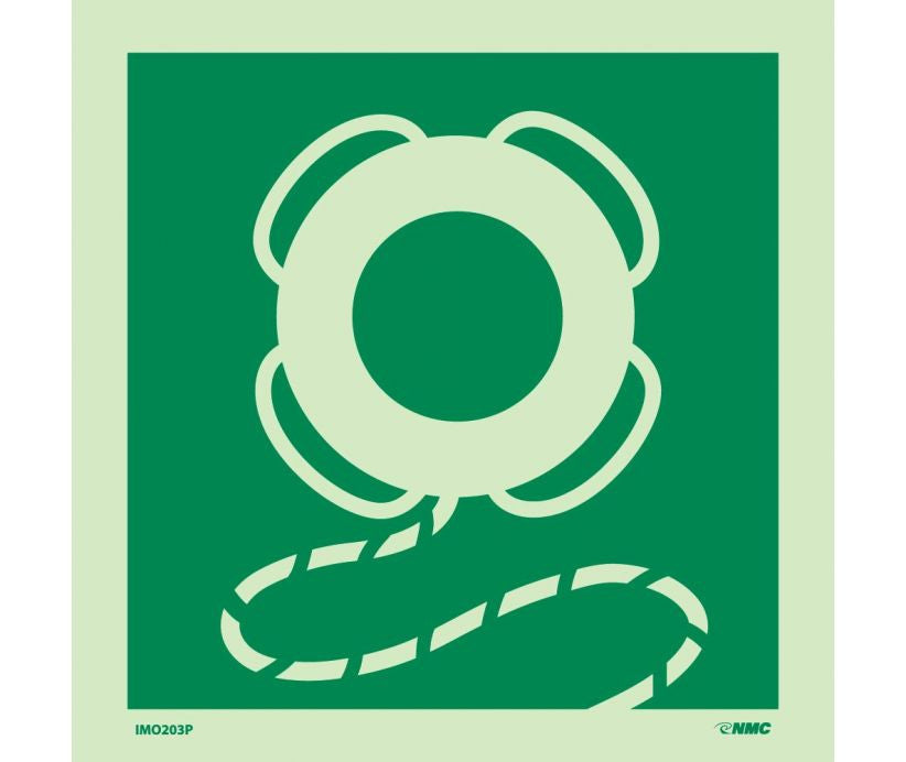 Imo - Symbol - Life Buoy With Line - 6X6 - Glow Vinyl Laminated - IMO203P