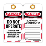 Tags - Lockout - Do Not Operate - 6X3 - Unrip Vinyl - Pack of 25 Grommet - LOTAG10-25