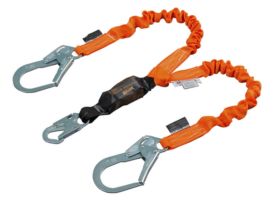 Miller Titan II 6 ft. Double Leg Stretch Pack-Type Shock-Absorbing Lanyard w/Locking Rebar Hook T6122SS-Z7/6FTAF