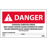 Danger: Contains Asbestos Fibers May Cause Cancer Causes Do Not Breathe Dust Avoid Creating Dust - Name Of Generator -City - State - 3X5 - PS Paper - 500/Rl - PRD920