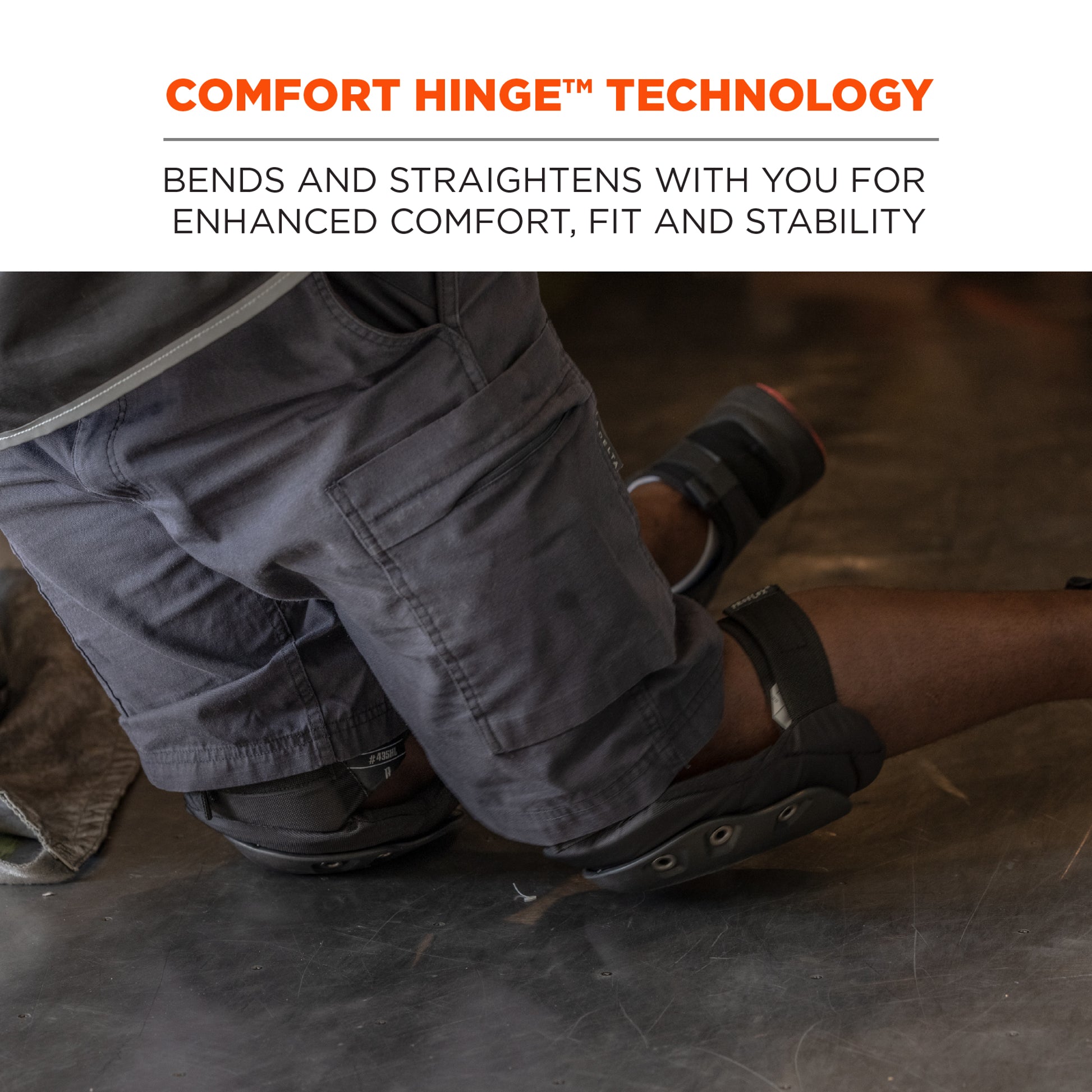 Ergodyne ProFlex 435HL Comfort Hinge Gel Knee Pads with Hook & Loop Straps - Long Hard Cap