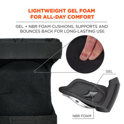 Ergodyne ProFlex 435HL Comfort Hinge Gel Knee Pads with Hook & Loop Straps - Long Hard Cap
