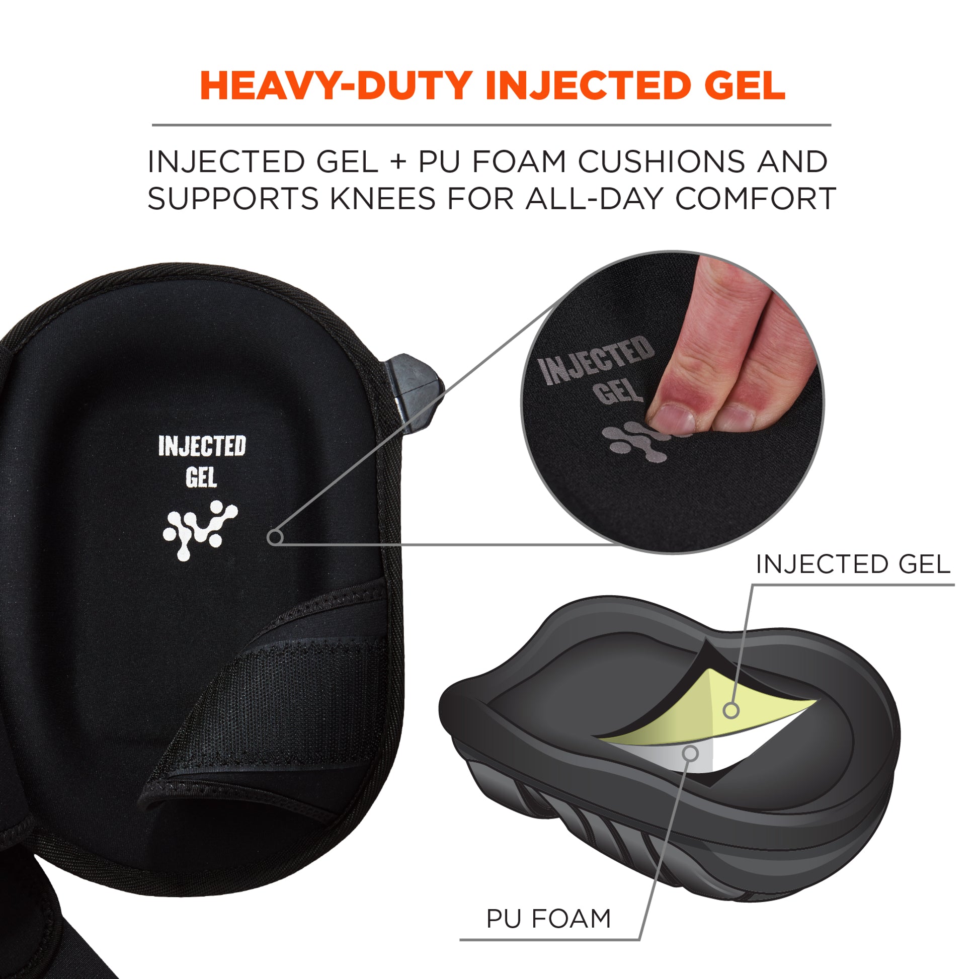 Ergodyne ProFlex 345 Injected Gel Knee Pads - Long Hard Cap
