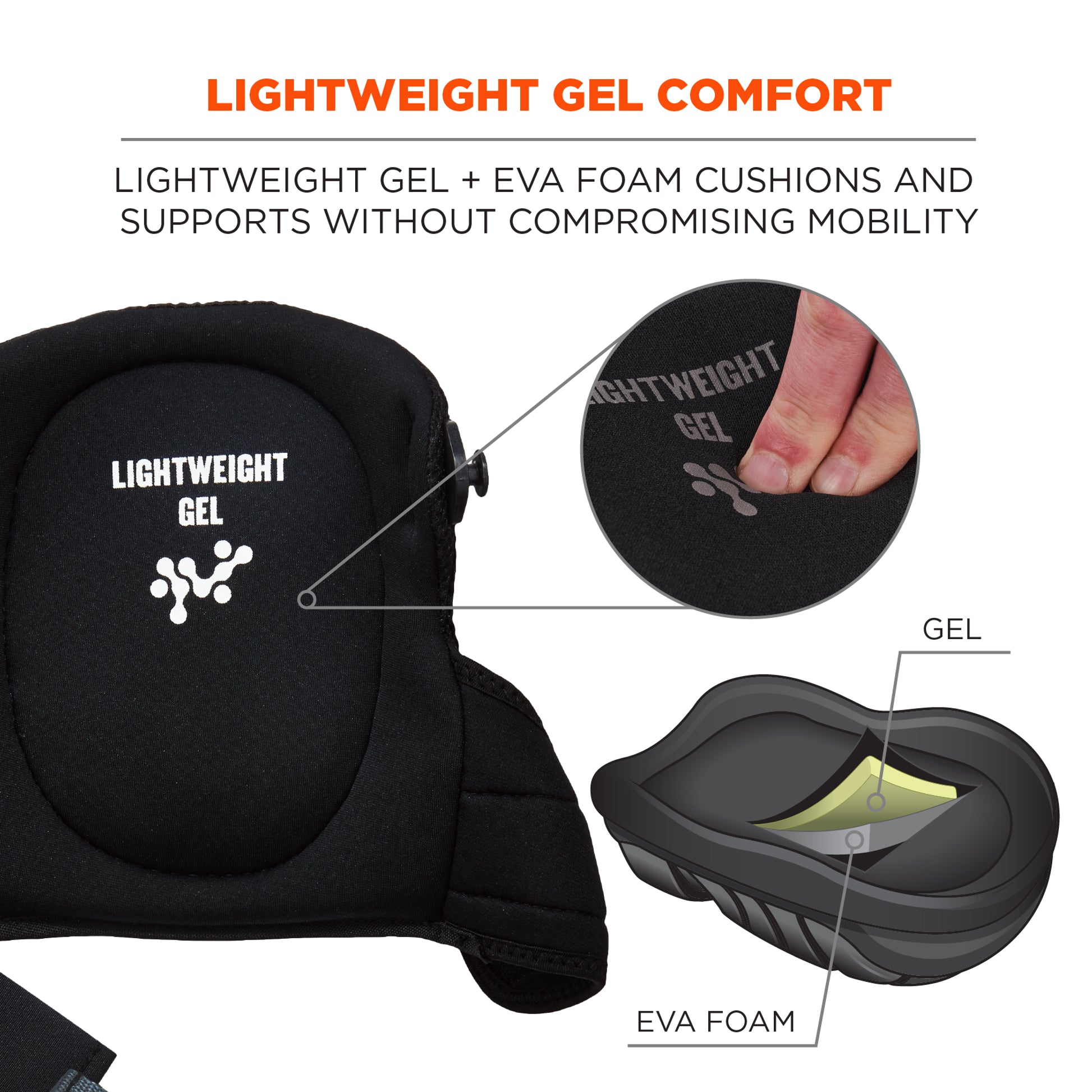 Ergodyne ProFlex 367 Lightweight Gel Knee Pads - Rounded Hard Cap
