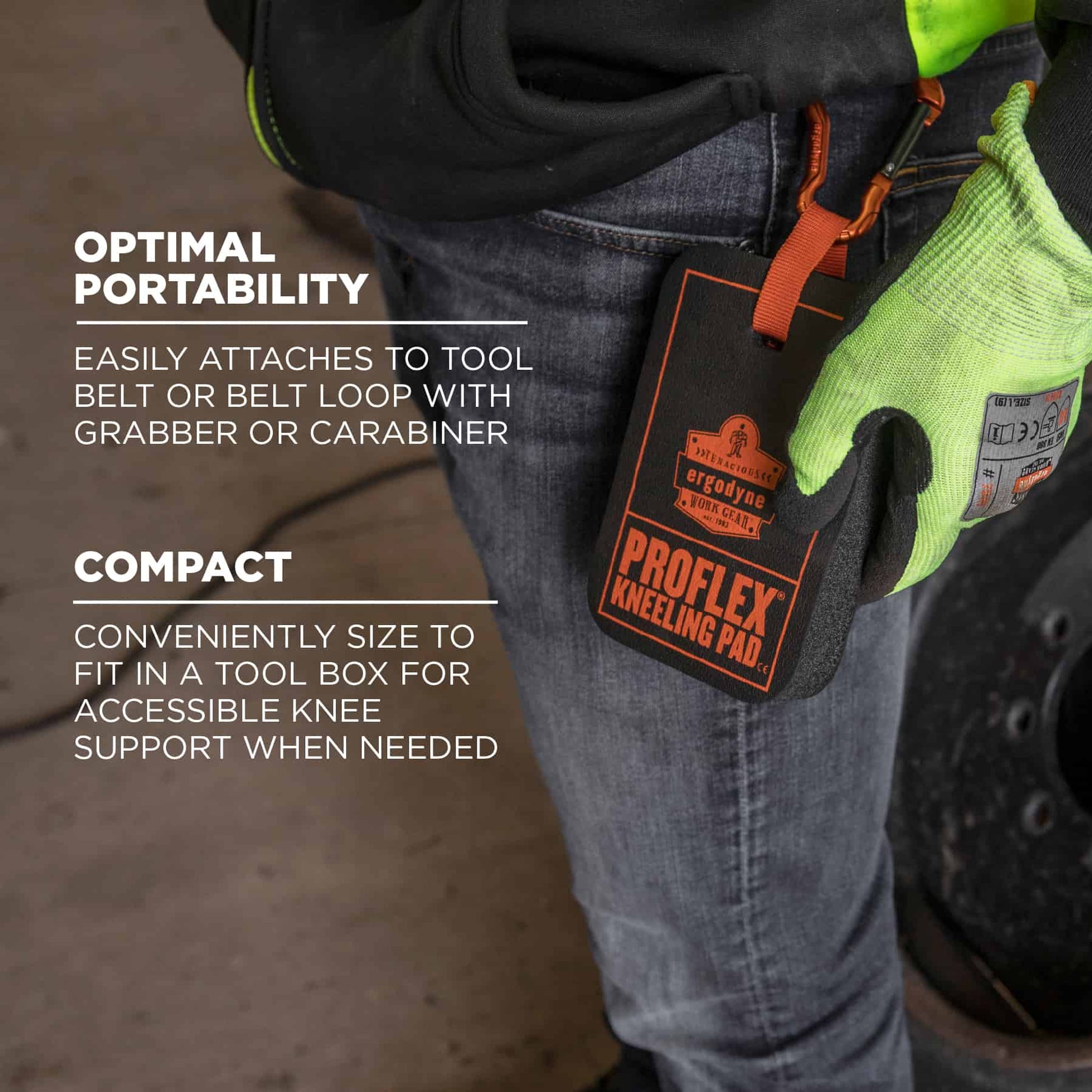 Ergodyne ProFlex 365 Mini Foam Kneeling Pad - 1in - Black - Carabiner