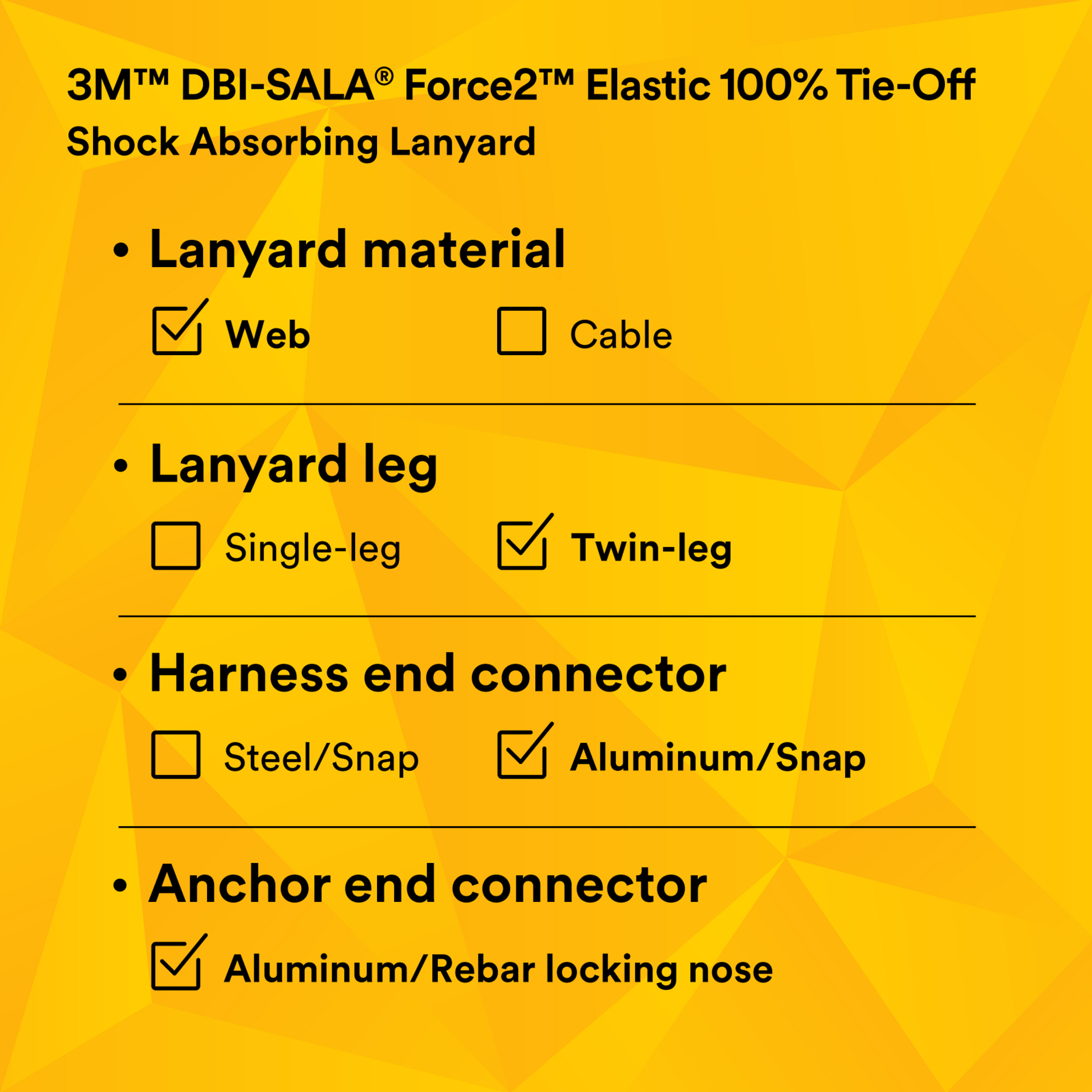 3M DBI-SALA Force2 Elastic 100% Tie-Off Shock Absorbing Lanyard - 1246032