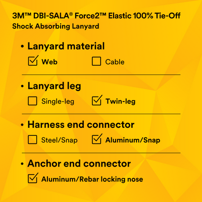 3M DBI-SALA Force2 Elastic 100% Tie-Off Shock Absorbing Lanyard - 1246032