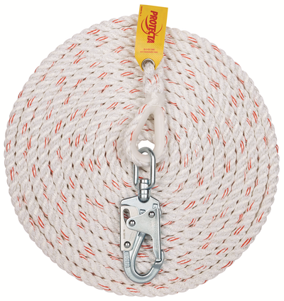 3M Protecta Rope Lifeline with Swivel Snap Hook - 5/8 in Polyester and Polypropylene Blend - White - 50 ft - 1299997