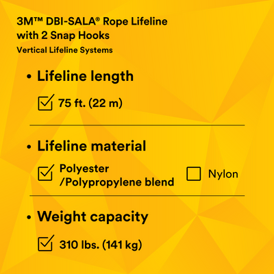 3M DBI-SALA Rope Lifeline with 2 Snap Hooks - 1202823
