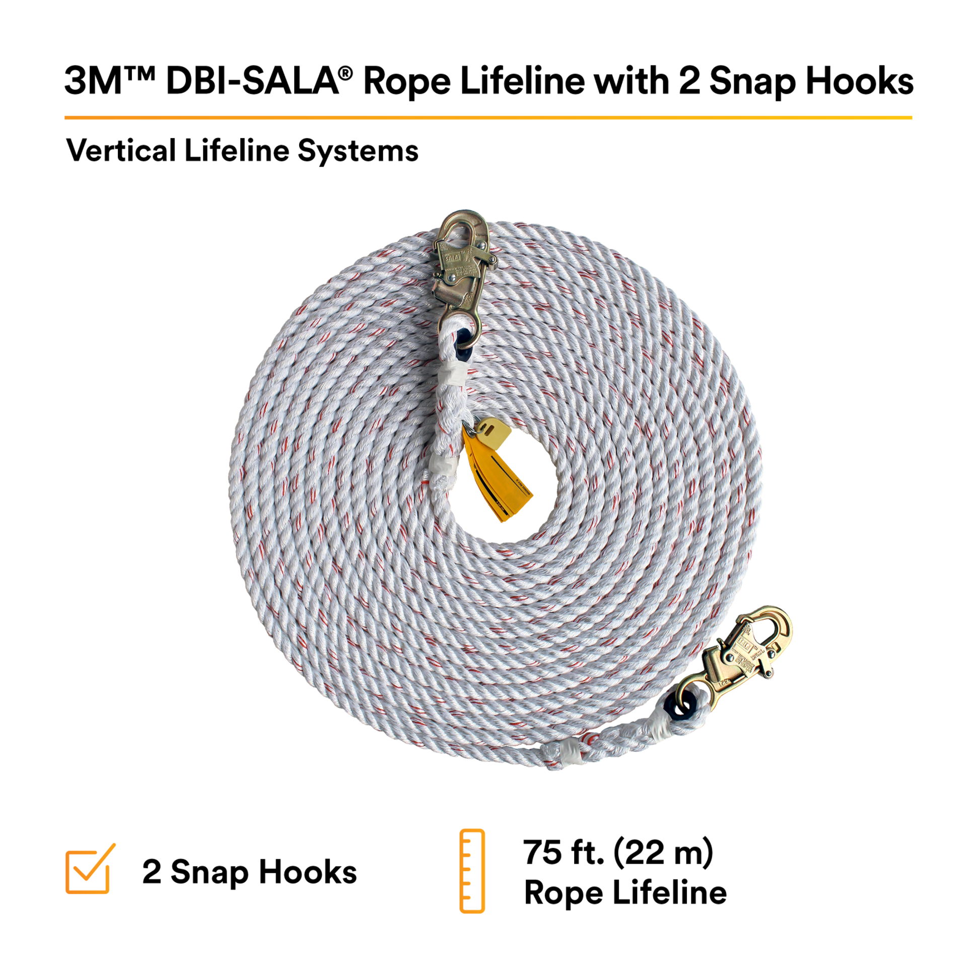 3M DBI-SALA Rope Lifeline with 2 Snap Hooks - 1202823