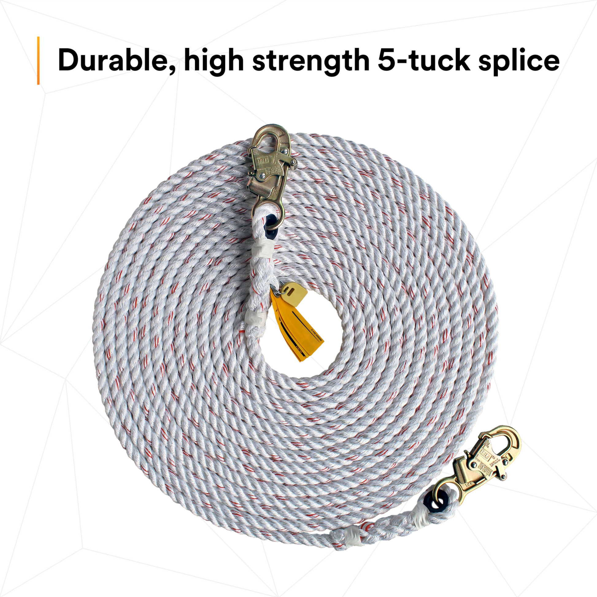 3M DBI-SALA Rope Lifeline with Snap Hook Both Ends - 5/8 in Polyester and Polypropylene Blend - White - 100 ft - 1202842