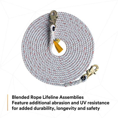 3M DBI-SALA Rope Lifeline with Snap Hook Both Ends - 5/8 in Polyester and Polypropylene Blend - White - 100 ft - 1202842