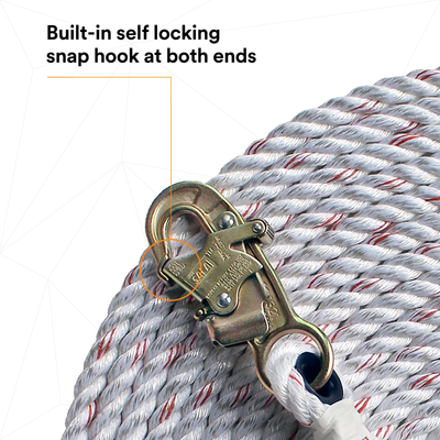 3M DBI-SALA Rope Lifeline with Snap Hook Both Ends - 5/8 in Polyester and Polypropylene Blend - White - 100 ft - 1202842