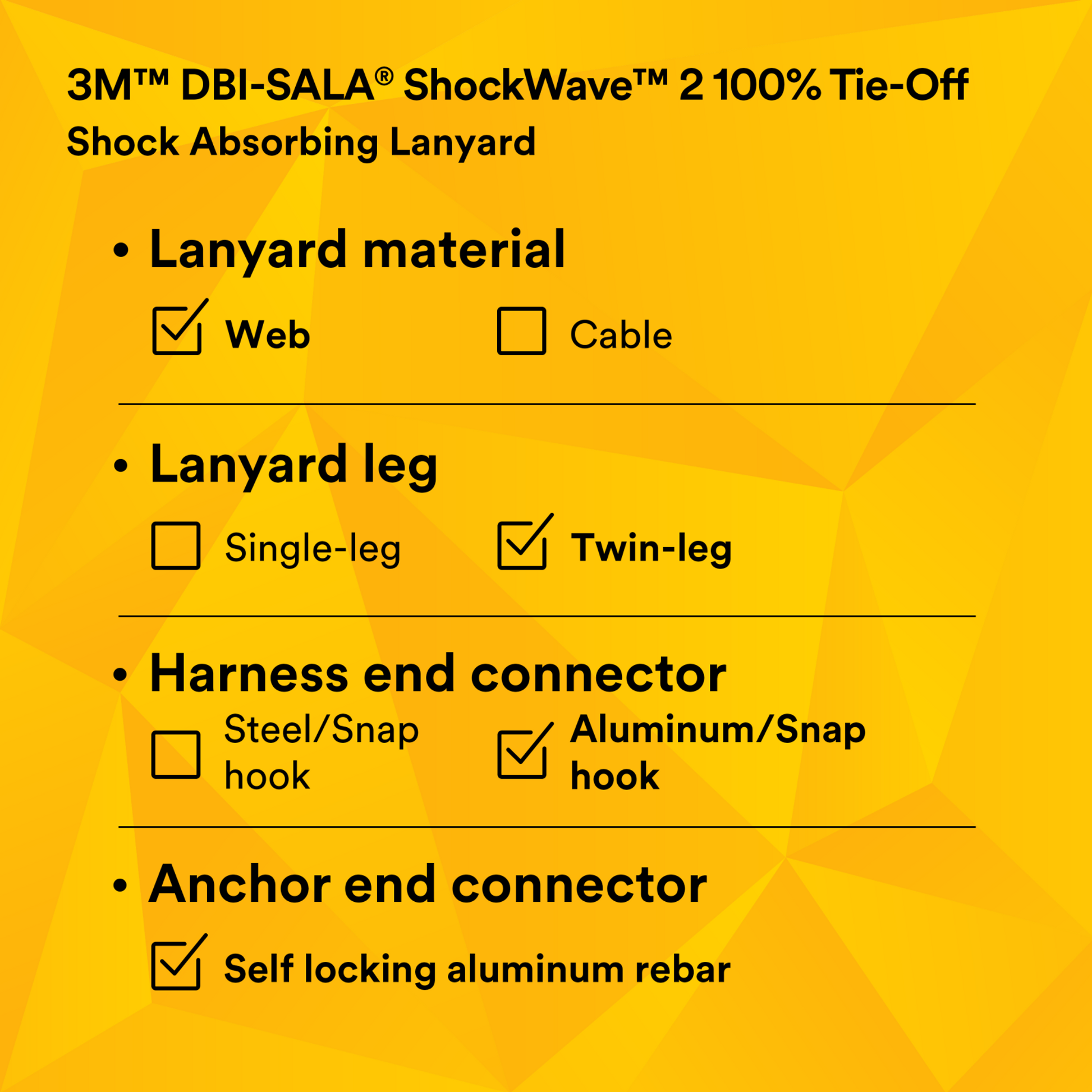 3M DBI-SALA ShockWave2 100% Tie-Off Shock Absorbing Lanyard - 1244409